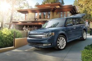 2019 Blue Ford Flex in Front of House