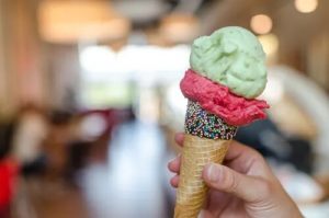 Ice Cream Cone with Mint Green and Pink Ice Cream