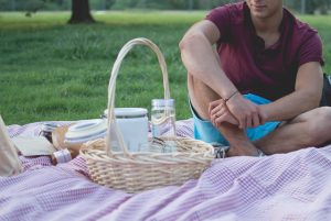 Man on Blanket with Picnic Basket at Park